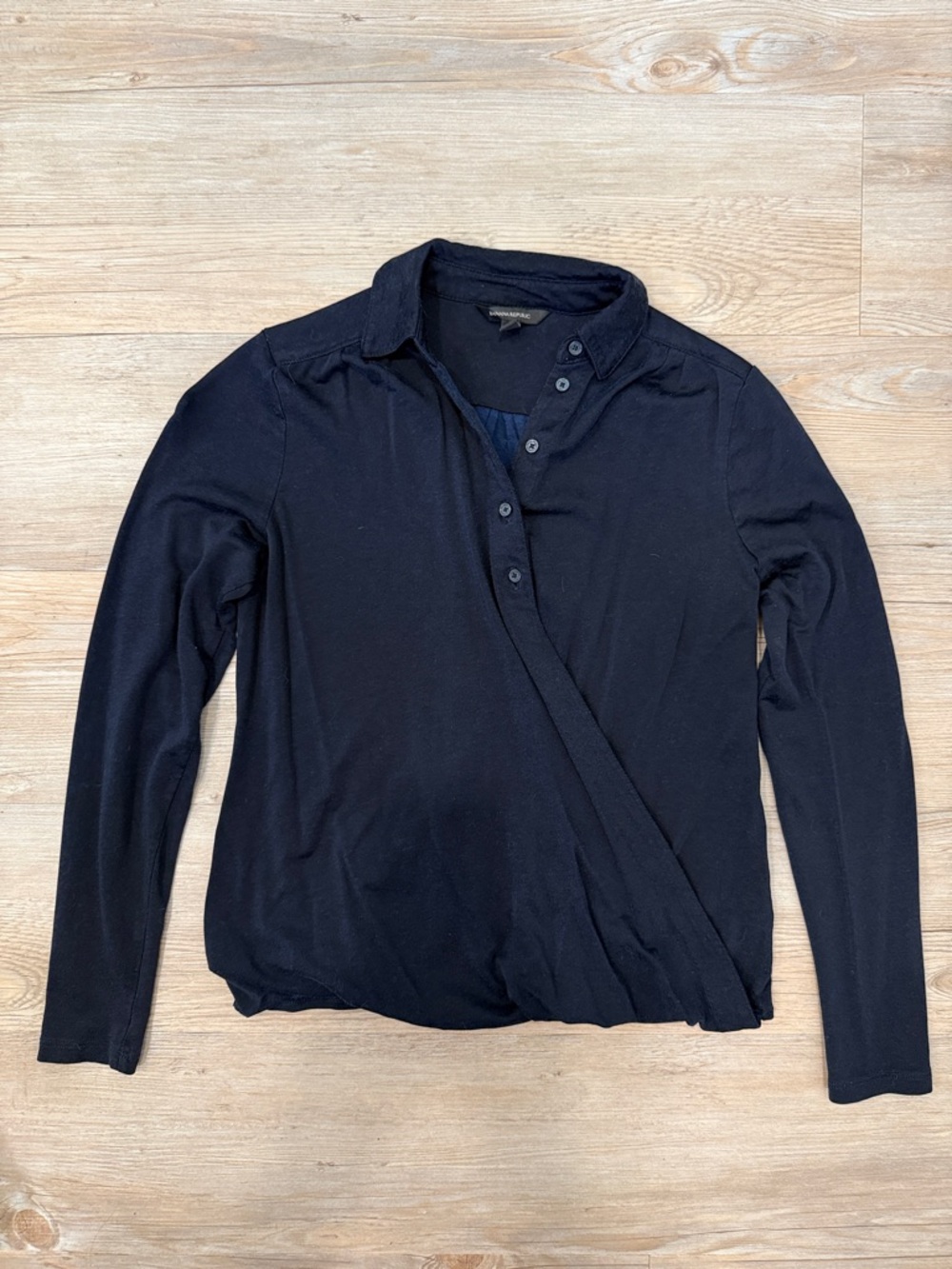 Banana Republic Black Long-Sleeve Polo Blouse